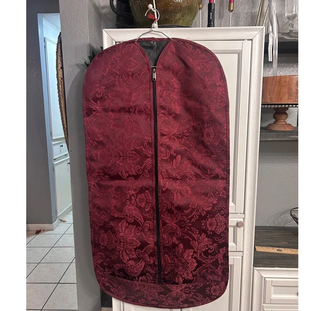 Vintage Garment Bag Dark Red Maroon‎ Zipper Front Thick Durable